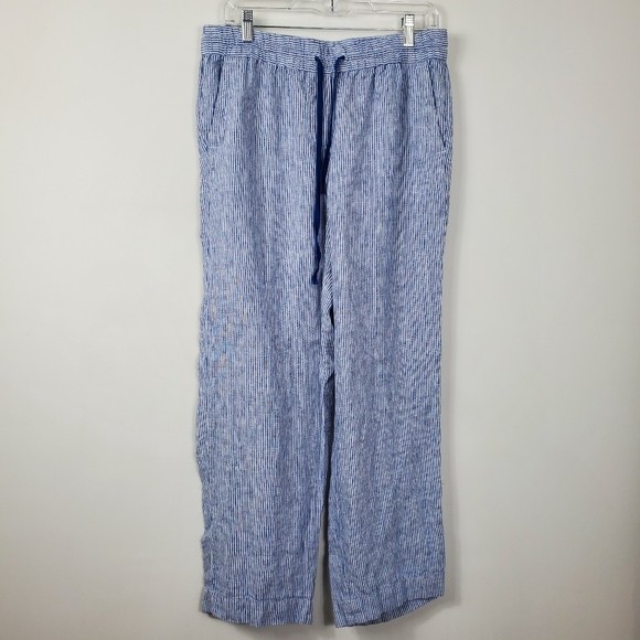 Talbots Pants - Talbots Linen Pant Womens Size MP Elastic Waist Drawstring Nautical Stripe Beach